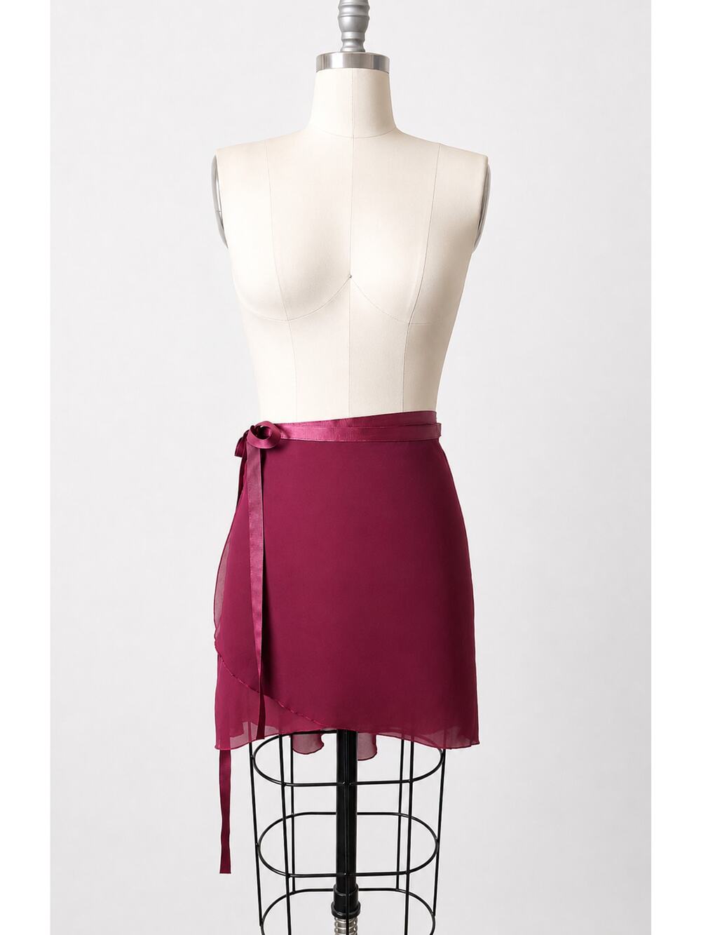 Capezio Ballet Wrap Skirt M/L Burgundy Sheer Dance Chiffon Tie Waist